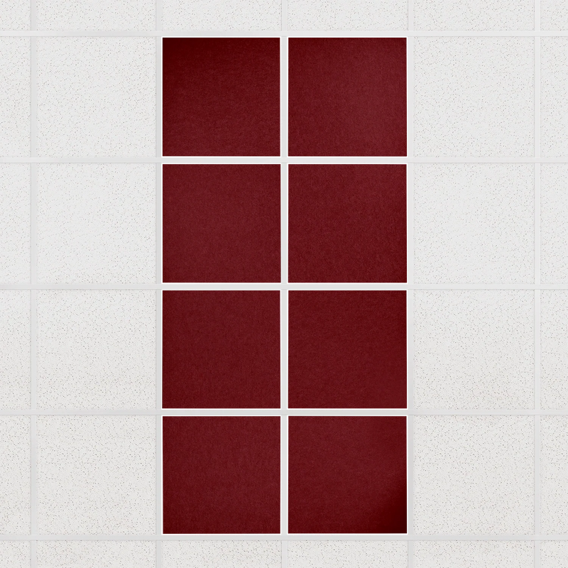 Colorblock felt drop ceiling tiles in solid Crimson, set of 8 in a 2 x 4 layout