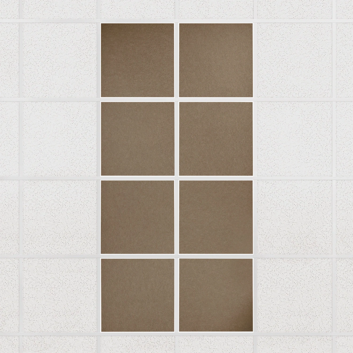 Colorblock felt drop ceiling tiles in solid Timber, set of 8 in a 2 x 4 layout