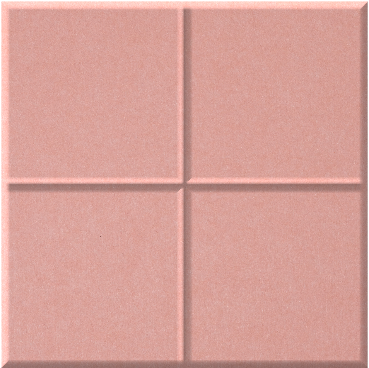 Four-square pink tile with raised edges and center dividing lines creating distinct sections.