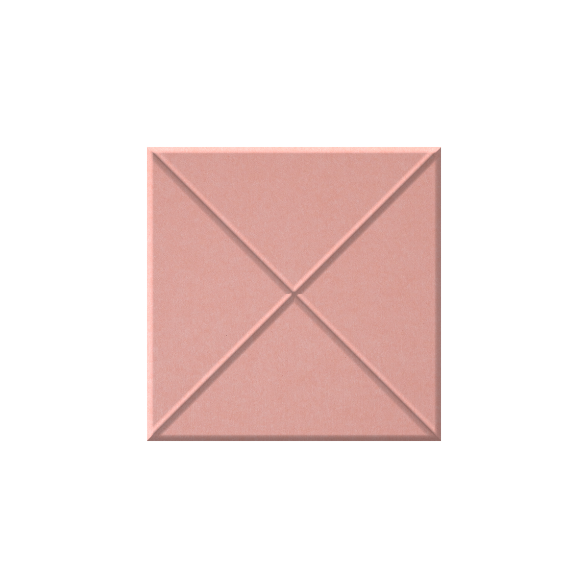 A square, dusty pink textured tile or panel with a geometric pattern of intersecting diagonals forming an X in the center, shown on a plain white background.