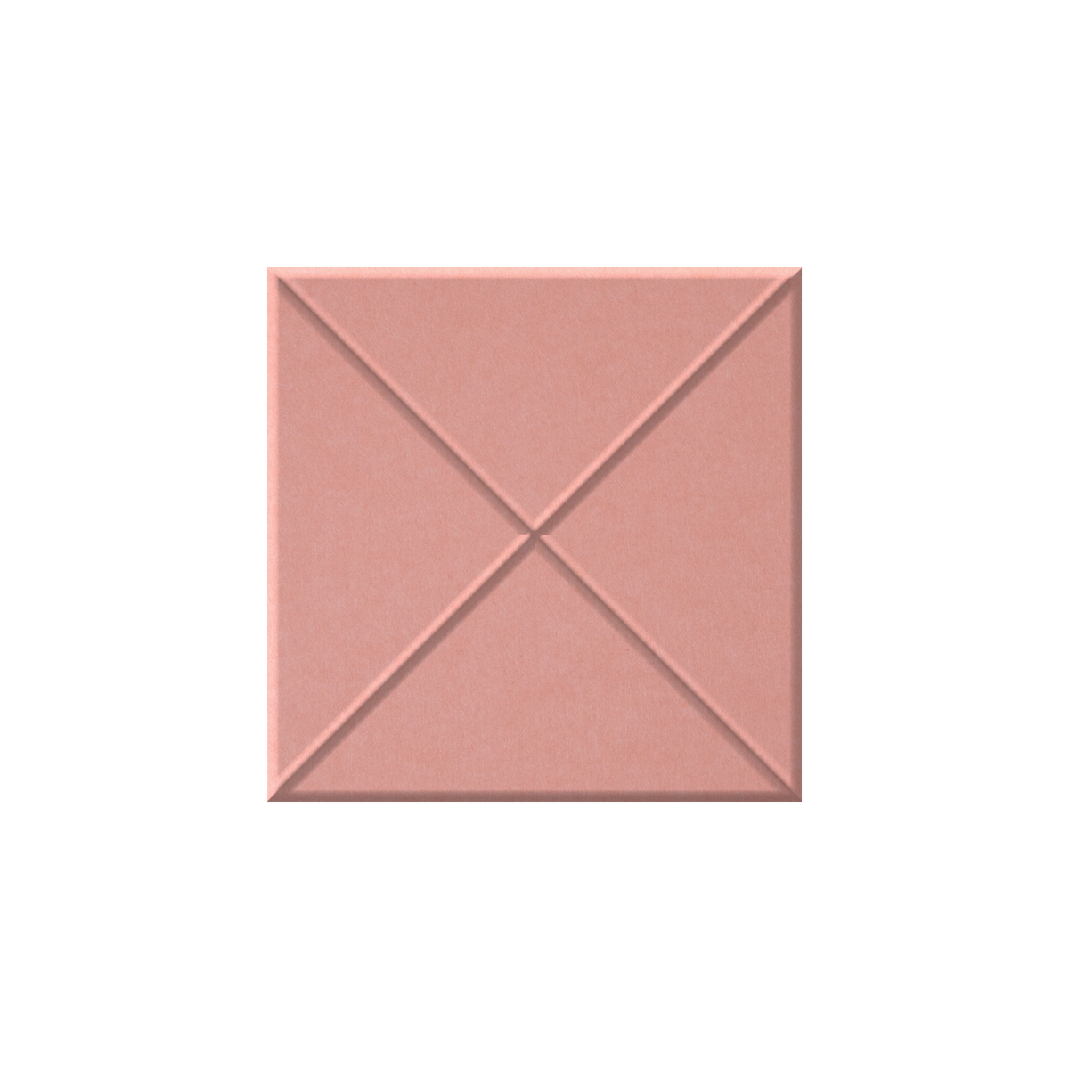 Square felt tile in a shade of pink with two lines crossing to create and X