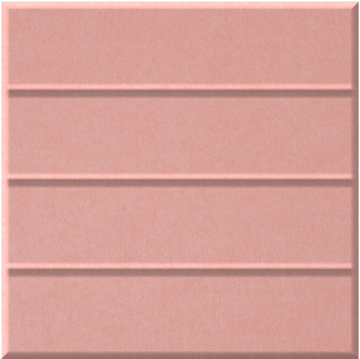 Pink tile with four horizontal beveled sections creating parallel grooves across the surface.