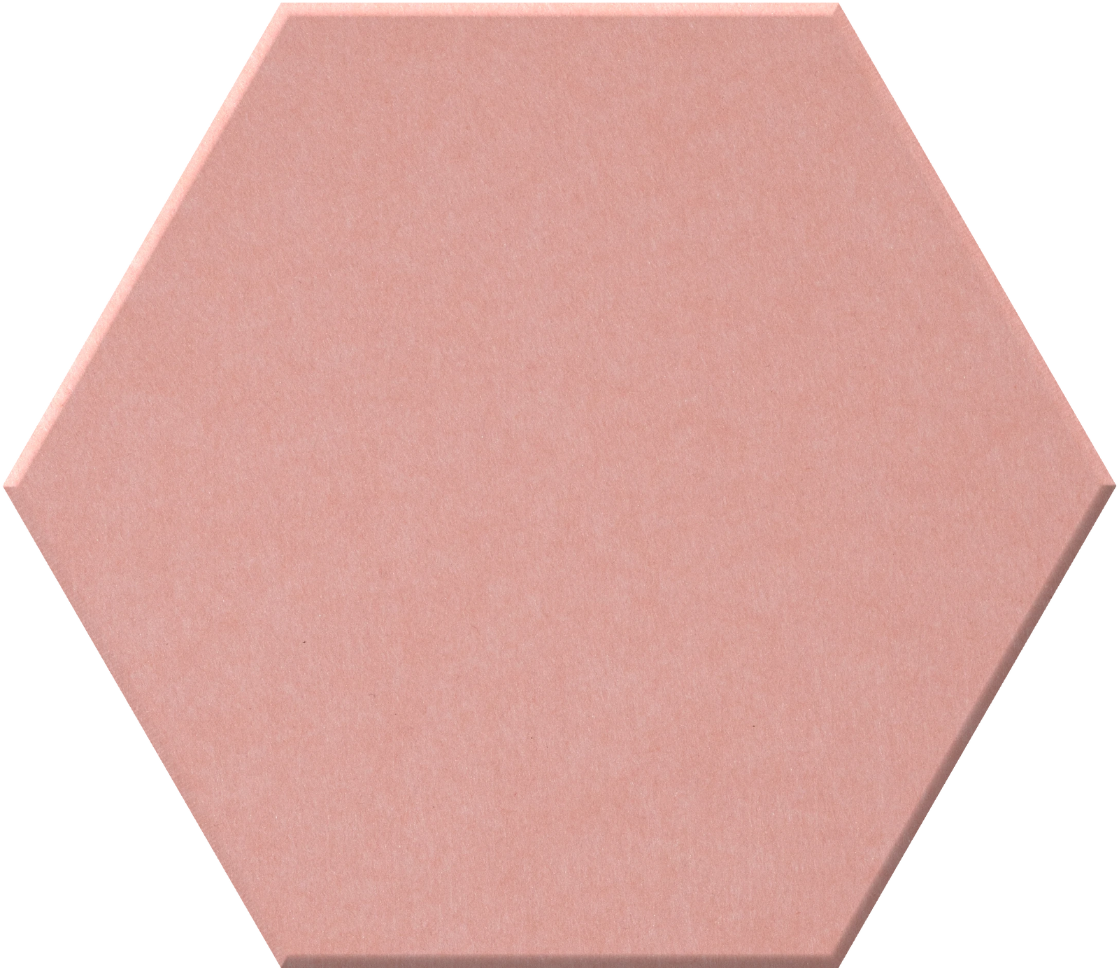 Rose pink hexagonal tile with matte finish and beveled edges.