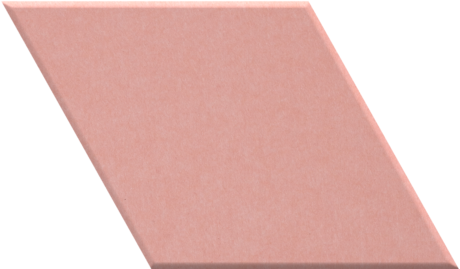 Pink diamond-shaped tile with matte finish and parallelogram form.