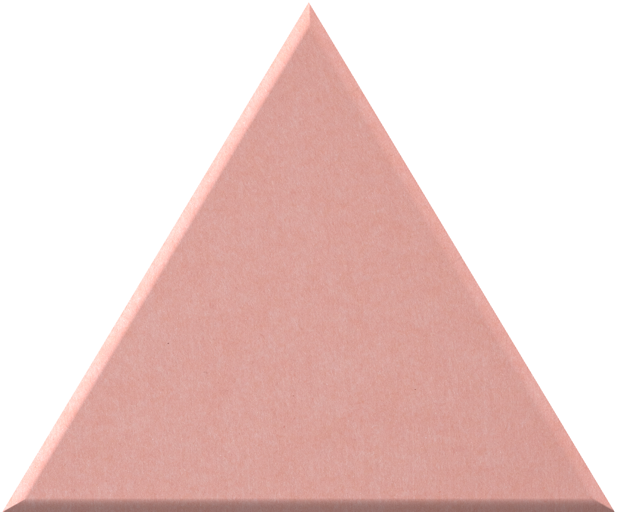 Pink triangle tile with beveled edges and matte finish.