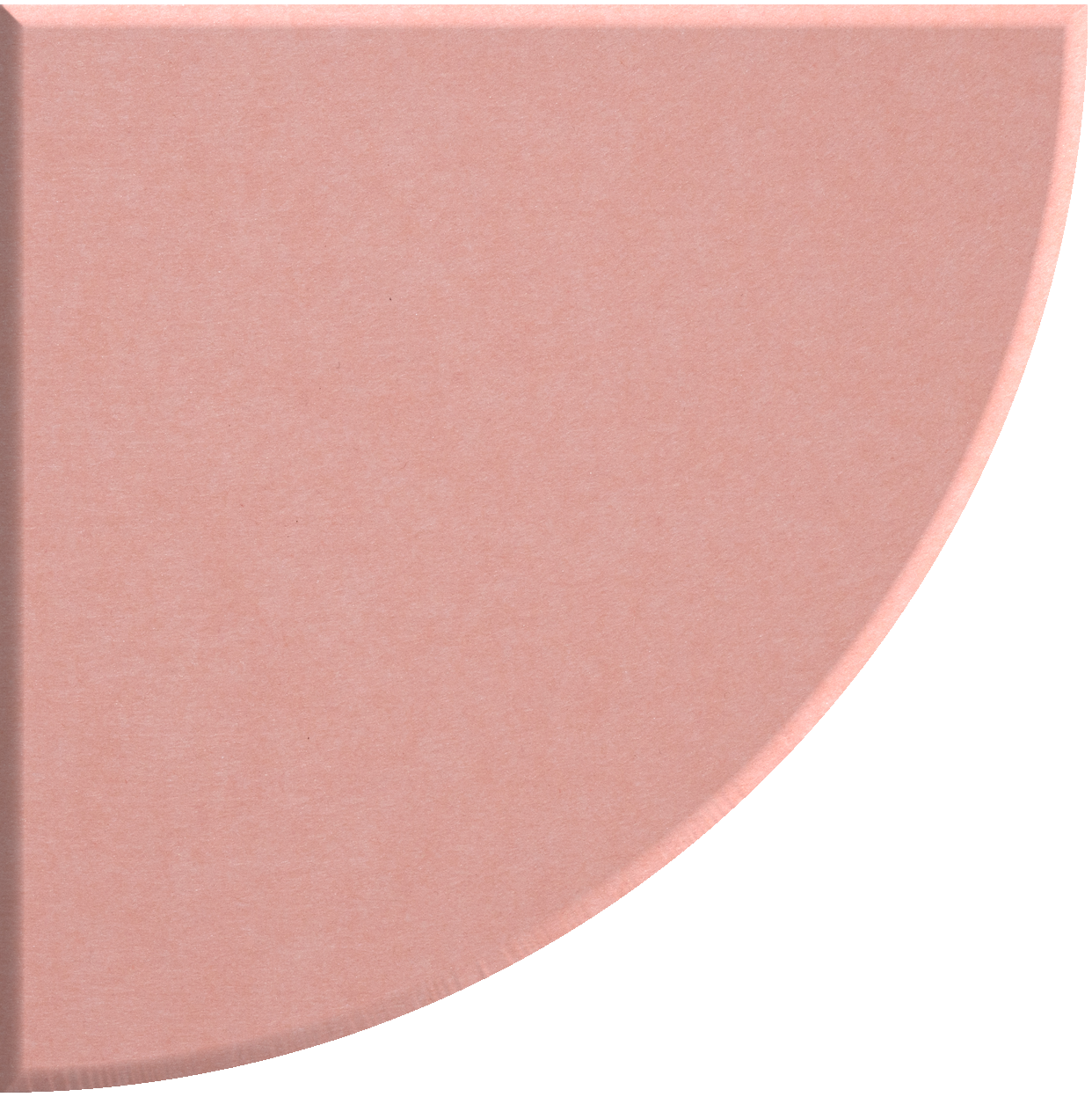 Matte mauve quarter circle tile with curved edge and flat edges on two sides.