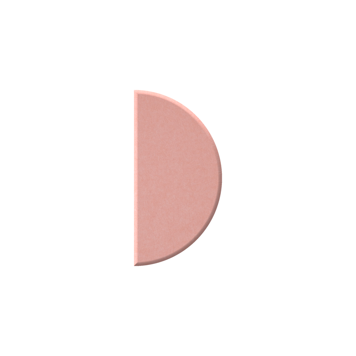 A single semi-circular, D-shaped cosmetic sponge tip in a dusty rose pink color, shown against a solid white background.