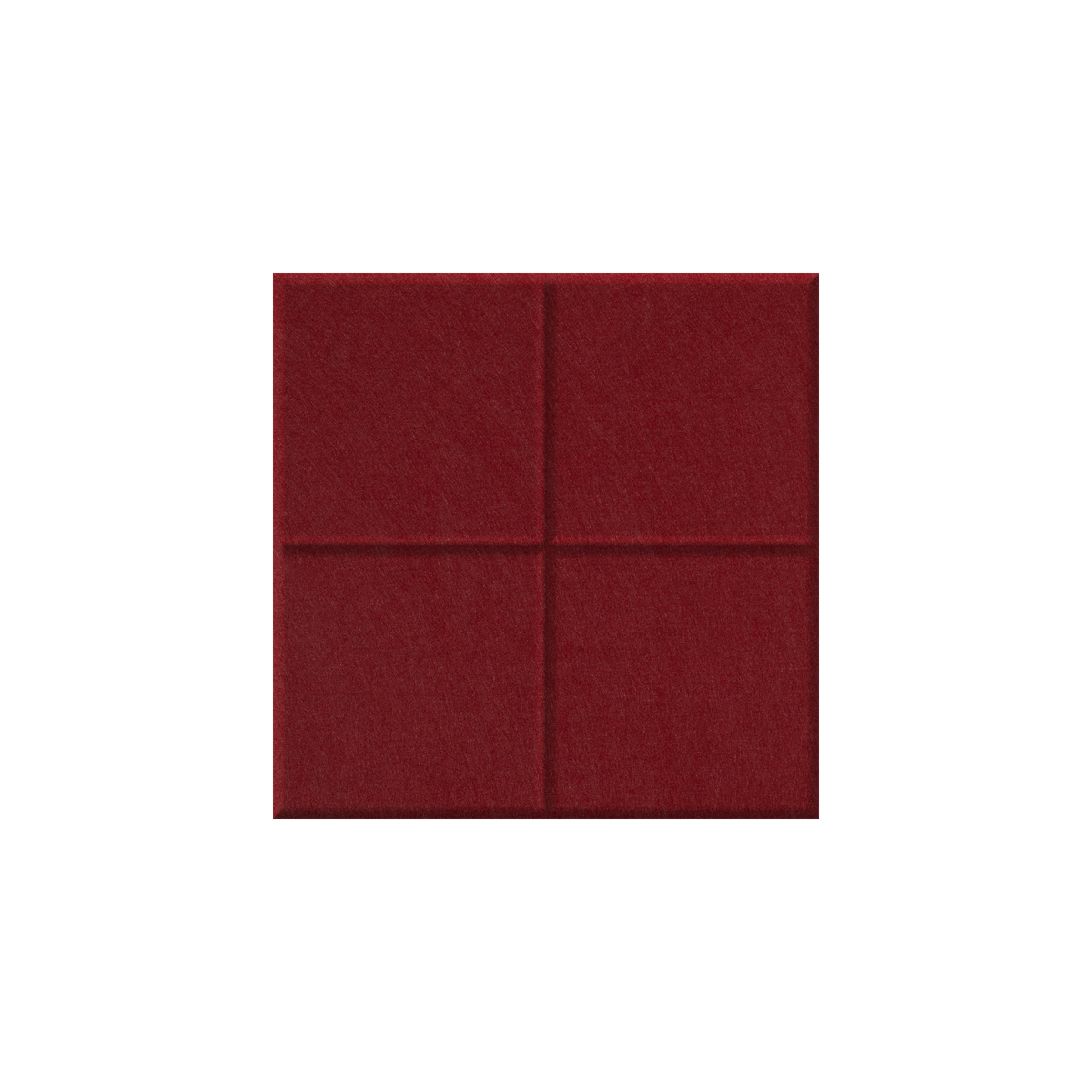 A square dark red felt or fabric panel with a four-quadrant grid pattern, shown against a plain white background.