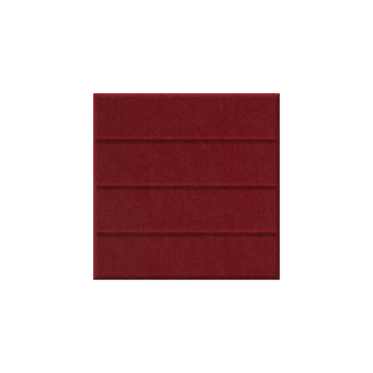 A square dark red textured panel with horizontal stitched or pleated lines, centered on a plain white background.