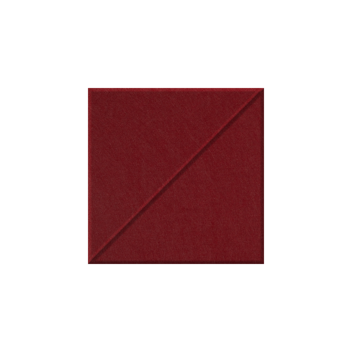 A square fabric swatch in a deep burgundy red color, featuring a diagonal seam across the center, shown against a plain white background.