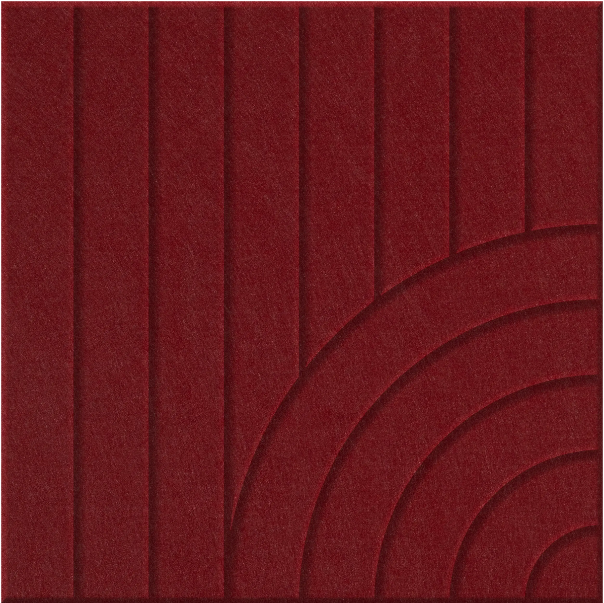 Crimson 9mm Engraved Tangent felt sample with concentric quarter circle grooves
