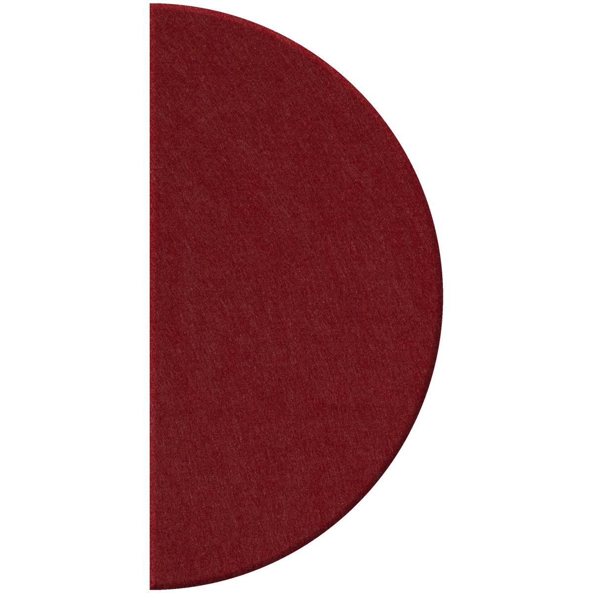 A semi-circular area rug in a deep burgundy red, shown from a top-down view on a solid white background.