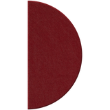 A semi-circular area rug in a deep burgundy red, shown from a top-down view on a solid white background.