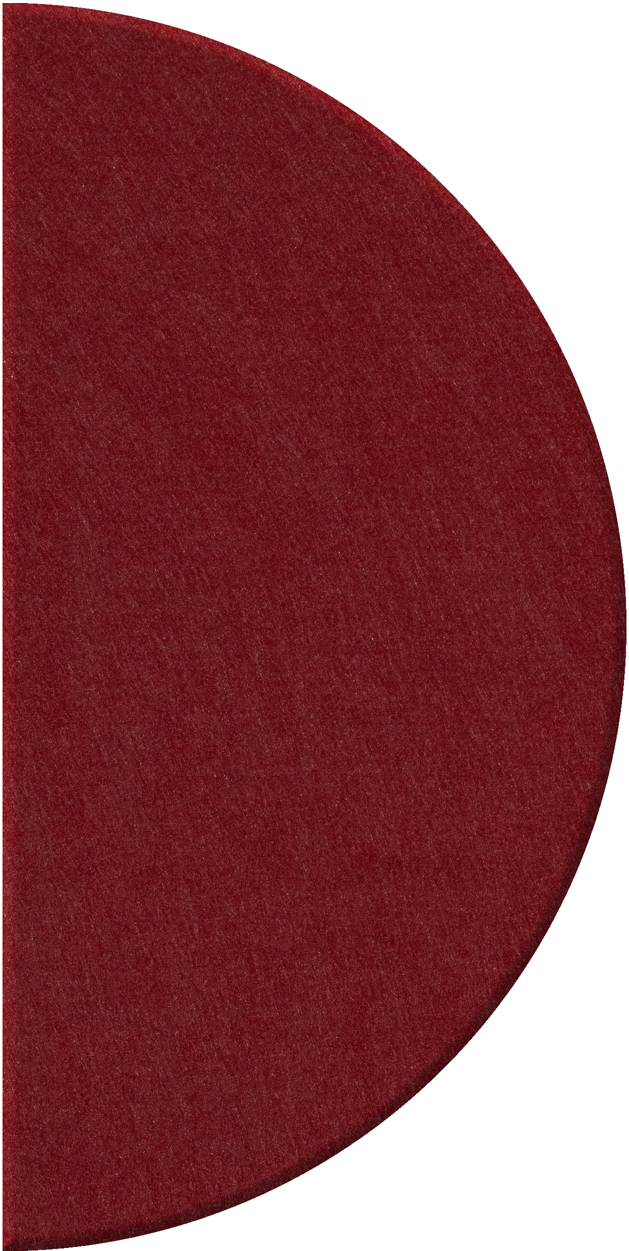Half-circle tile with deep red speckled finish and curved edge.