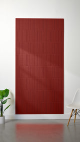 Burgundy felt sheet with engraved linear pattern arranged in offset horizontal rows.