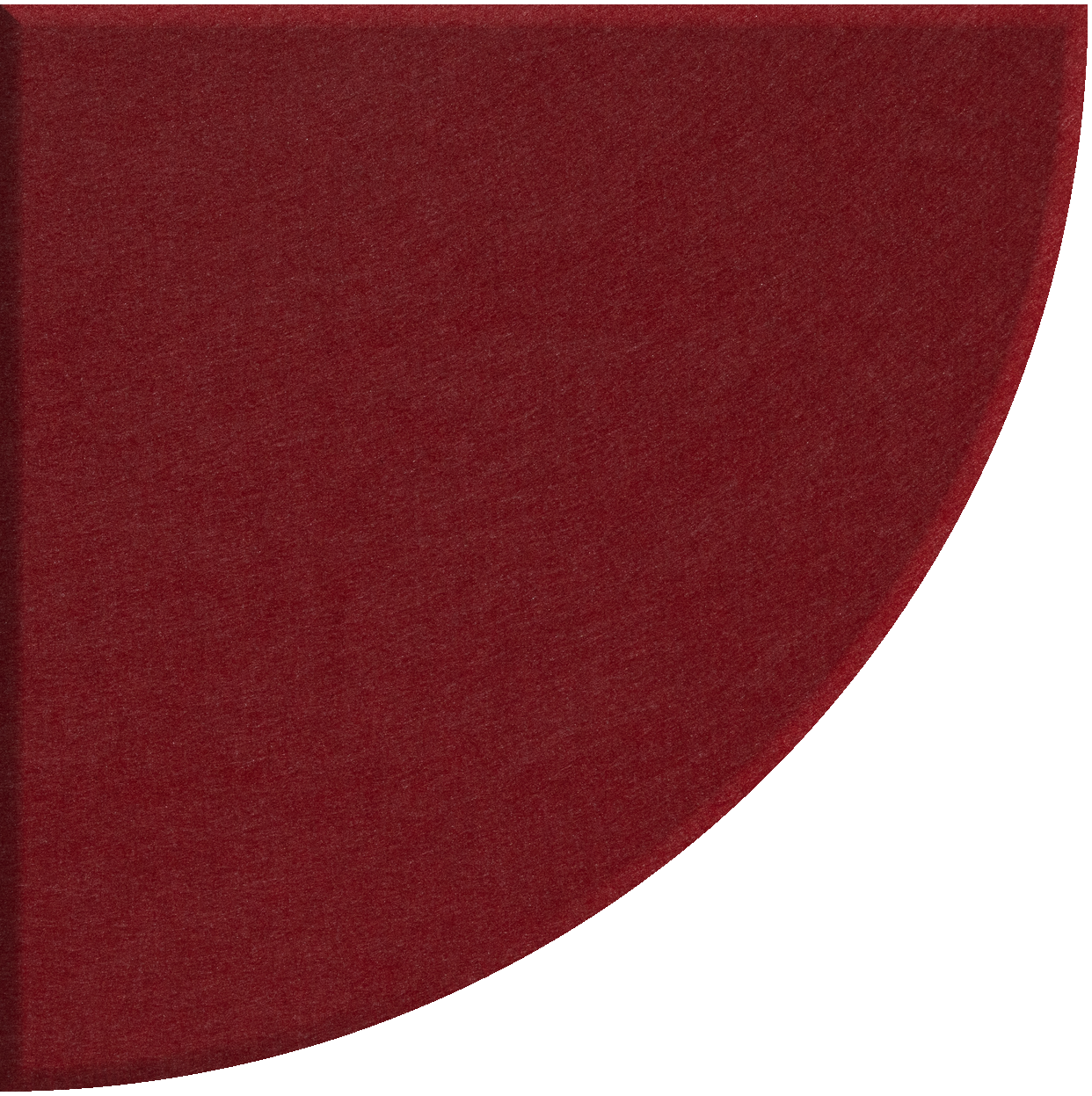 Deep burgundy quarter circle tile with textured surface and curved edge.
