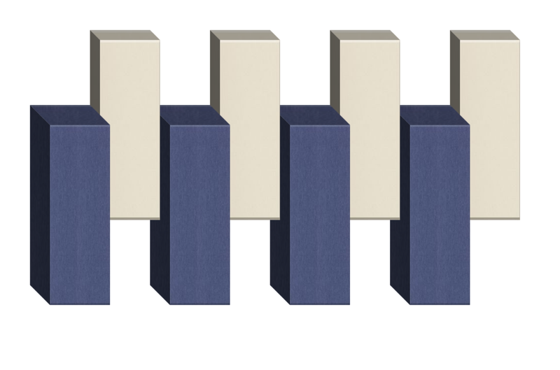 Four vertical rectangular blocks in dark blue and cream alternating in a 3D geometric pattern.