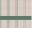Beige and green pinstriped wallpaper with horizontal green stripe accent band across middle section.