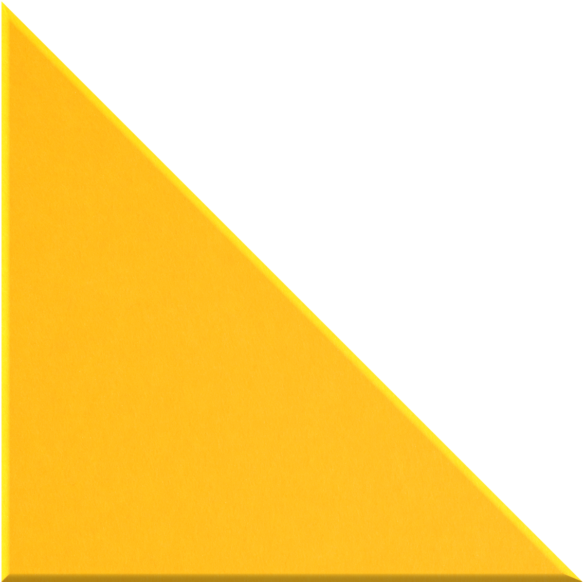 Bright yellow right triangle tile with right angle at bottom left corner.