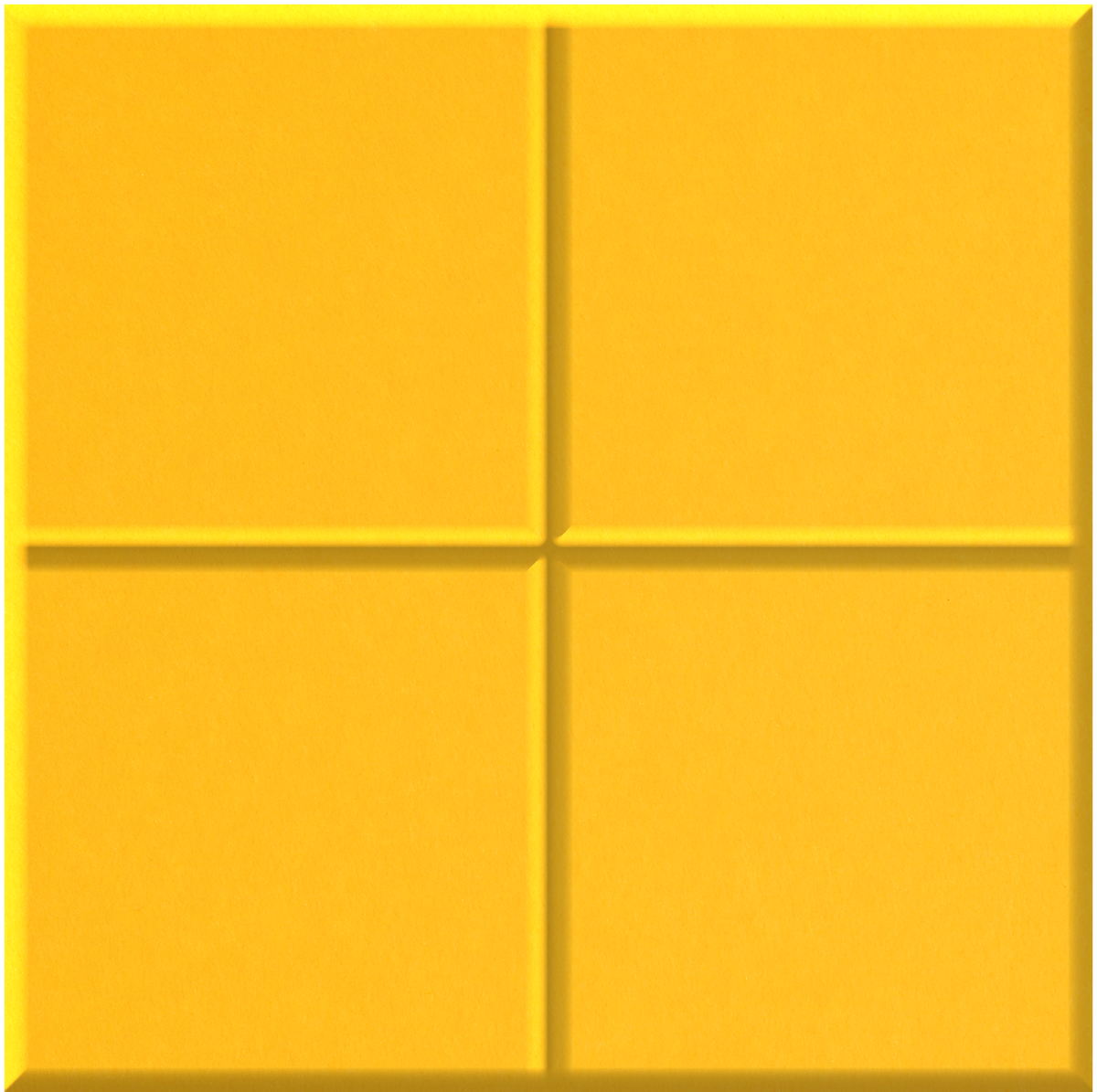 Bright yellow tile divided into four equal squares with raised grid lines and dimensional edges.