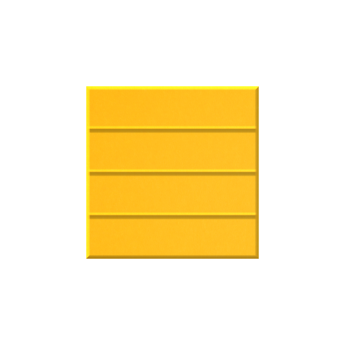 A square yellow tile with horizontal grooves, centered on a plain white background.