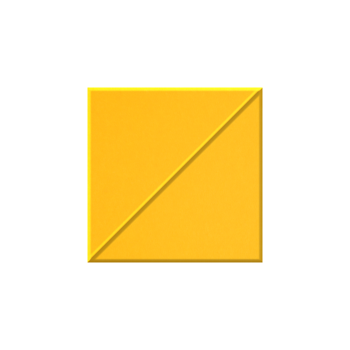 A bright yellow square tile with a diagonal line running from the bottom-left to the top-right corner, centered on a plain white background.