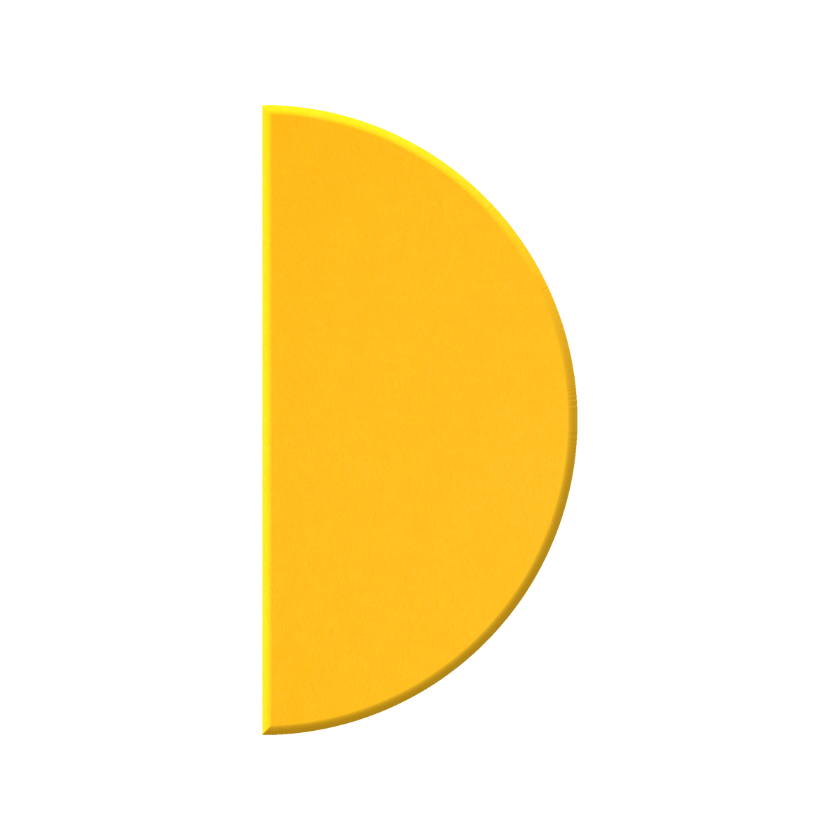 A bright yellow semicircle or half-donut shape with a smooth matte finish, centered on a plain white background.