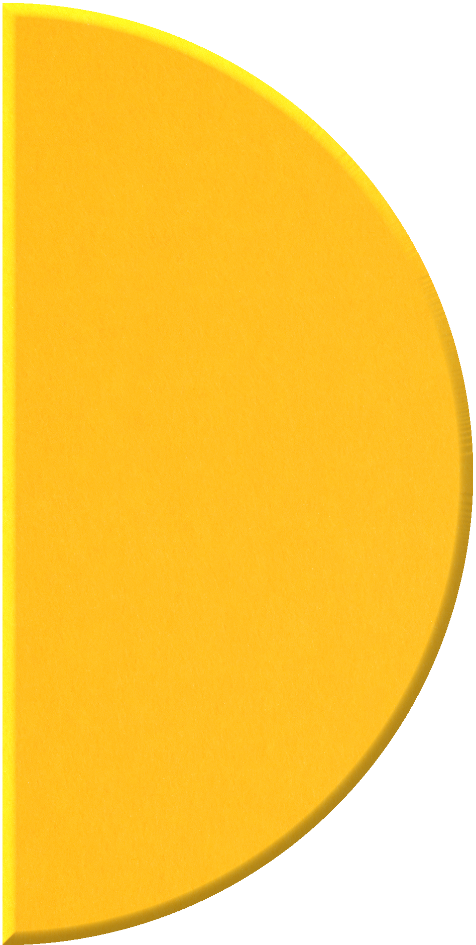 Bright yellow half-circle tile with curved edge and straight side.
