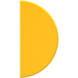 A bright yellow semi-circle shape with a smooth matte finish, positioned vertically on a plain white background.