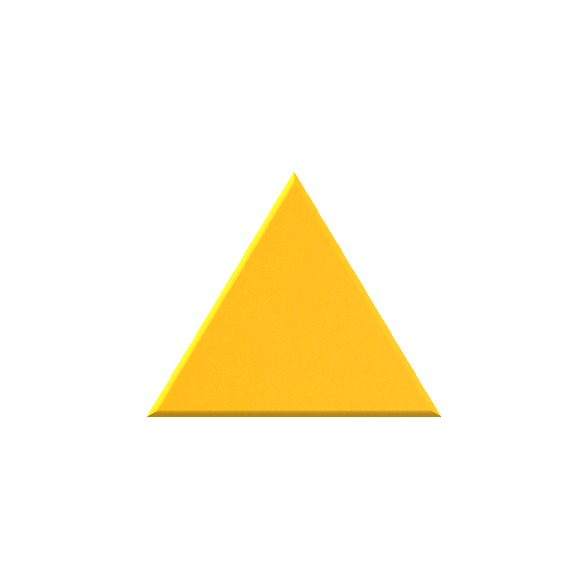 A bright yellow triangular prism block centered on a plain white background.