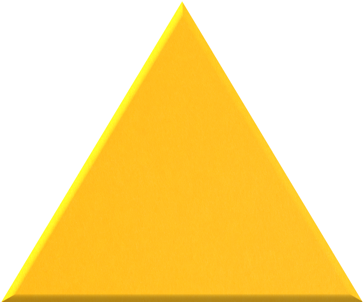 Bright yellow triangle tile with three-dimensional beveled edges.