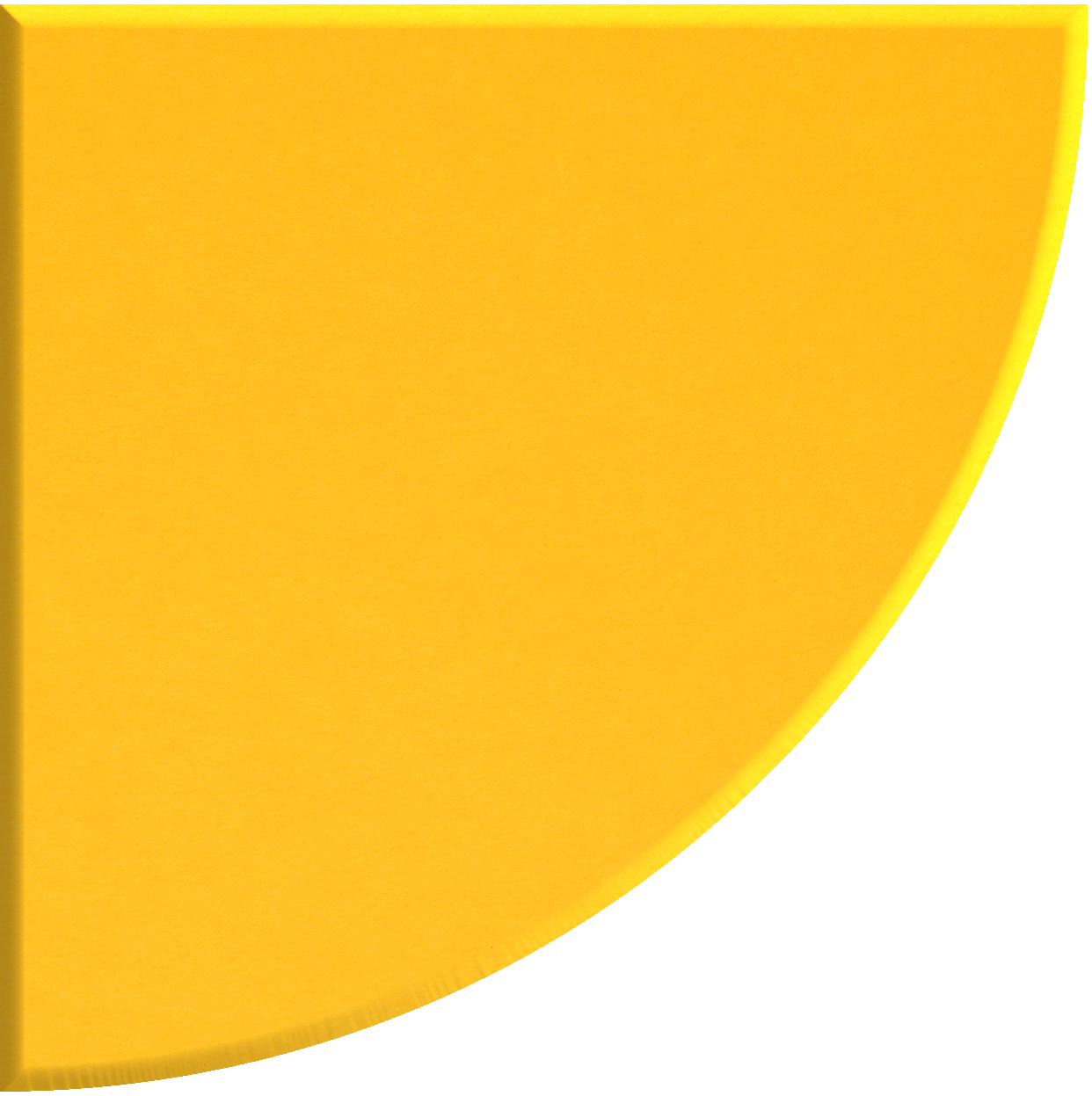 Bright yellow quarter circle tile with curved edge and beveled sides.