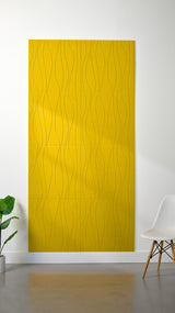 Rectangular yellow felt sheet with engraved wavy vertical line pattern throughout.