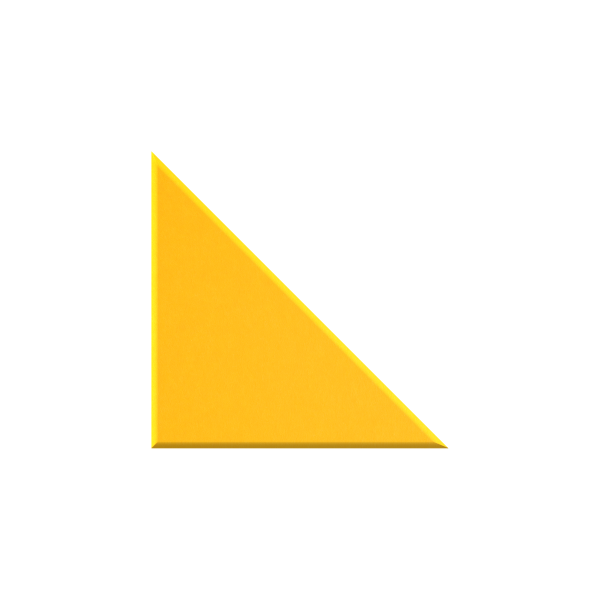 A bright yellow triangular wedge with a subtle orange drop shadow on a plain white background.