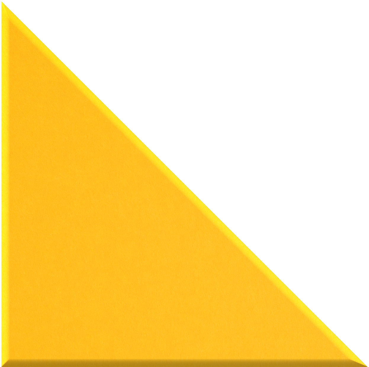 Yellow right-angled triangle tile with a glossy finish and subtle shadow along the bottom edge.