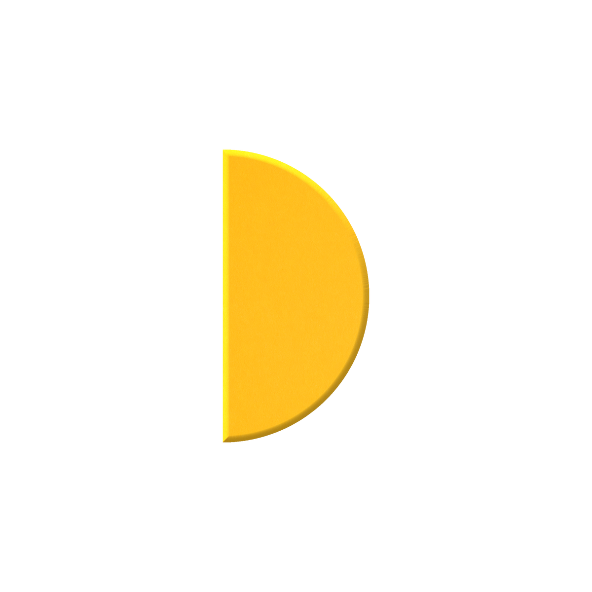 A bright yellow semicircle shape centered on a plain white background.