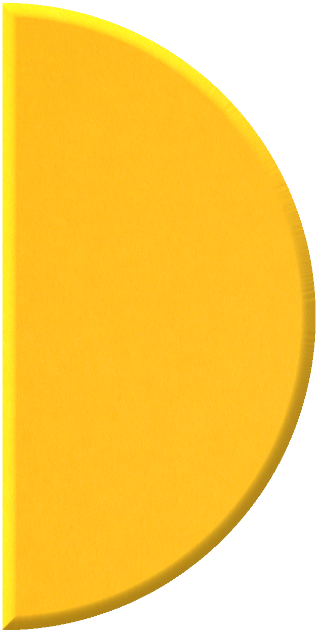 Yellow half circle tile with curved edge and dimensional shading on white background.