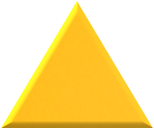 Bright yellow triangle tile with a three-dimensional appearance and shadow at the base.