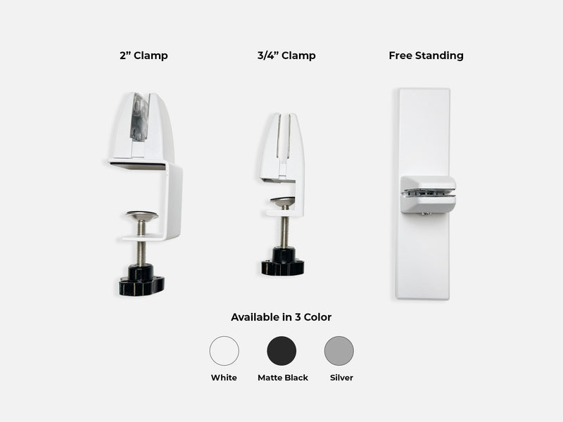 Desk Divider Hardware Options: 2" Clamp, 3/4", Free Standing