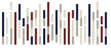 Vertical rectangular strips in navy, burgundy, gray, and cream arranged in varying heights to create an abstract linear patte