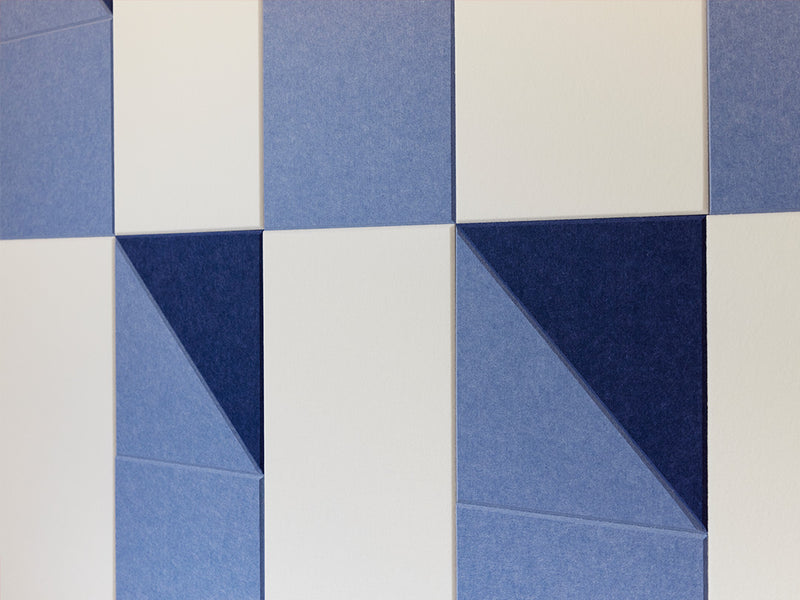 A Felt Right wall design using shades of blue felt tiles