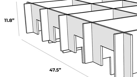 Drop 3D Cloud Baffle with dimensions 47.5" length and 11.8" height, shown as technical line drawing.