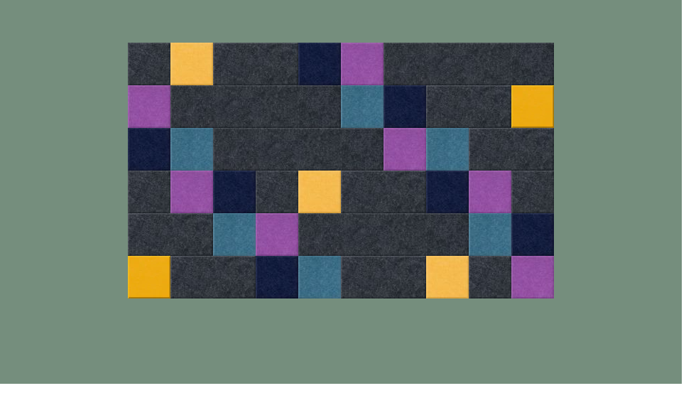 Shiplap and squares design pattern featuring gray, yellow, teal, navy, and purple blocks arranged in a grid layout.