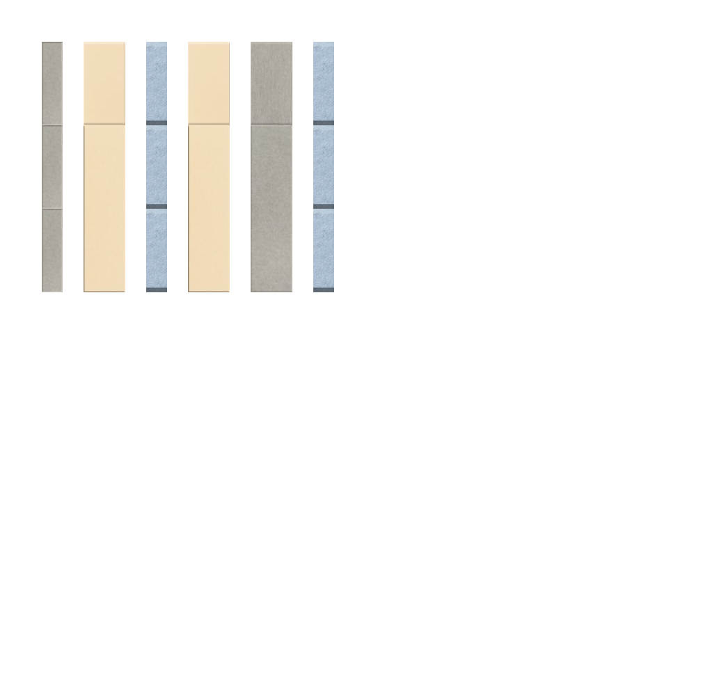 Six vertical color swatches in gray, cream, light blue, cream, taupe, and blue-gray with horizontal stripe accents.