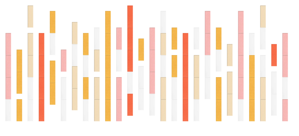 Vertical striped pattern in peach, gold, cream, and white colors on bamboo-textured background.