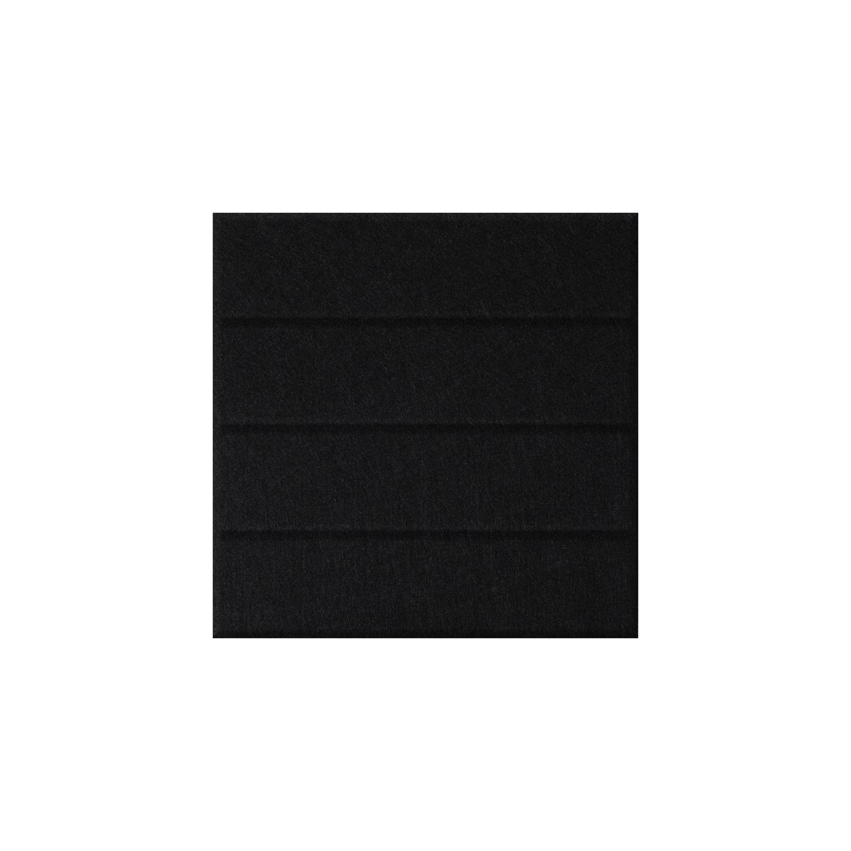A square black textured fabric swatch with horizontal stitched lines, centered on a solid white background.