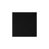 A square black fabric or felt sample centered on a plain white background, with a diagonal seam running from corner to corner.