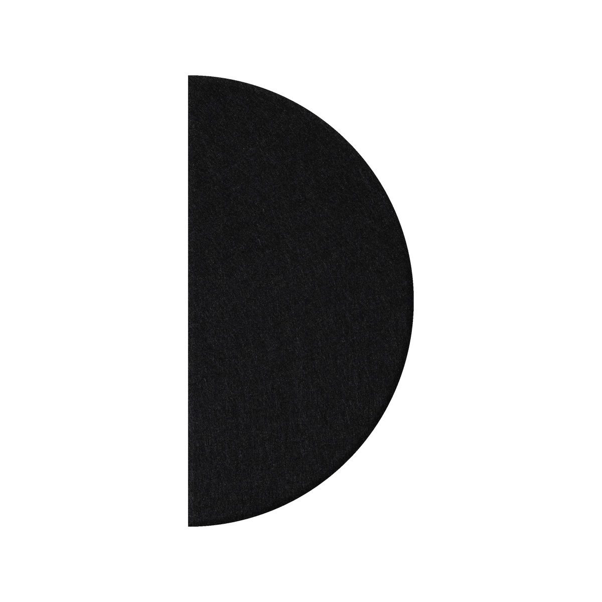 A minimalist black semicircle letter 'D' on a solid white background.