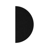 A minimalist black semicircle letter 'D' on a solid white background.