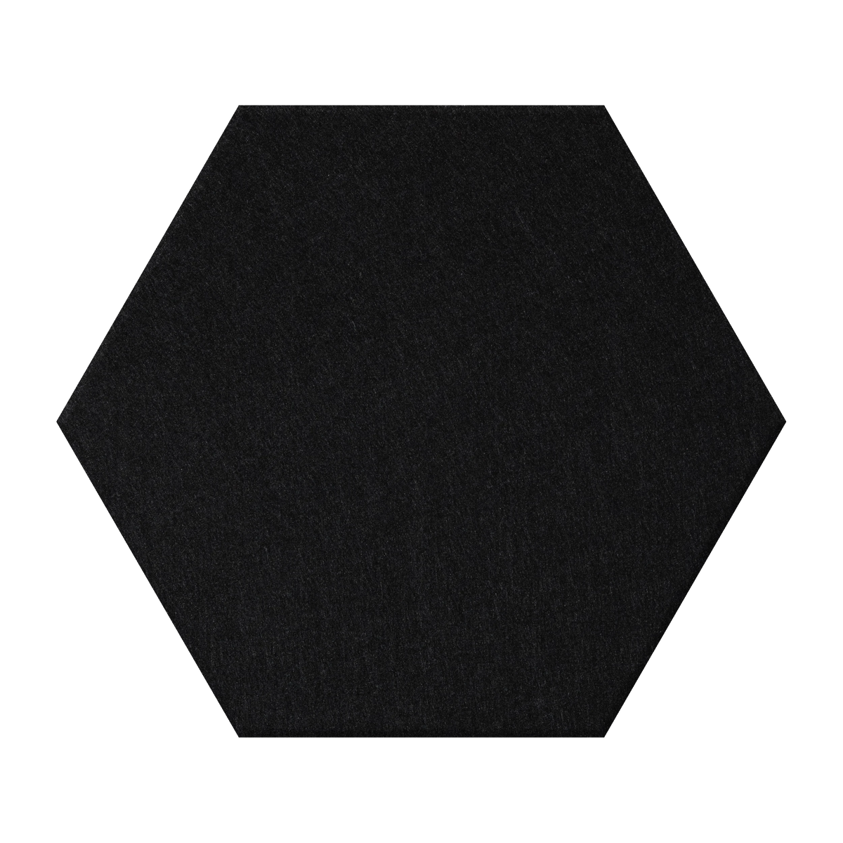 A solid black hexagonal tile with a fine textured surface, centered on a plain white background.